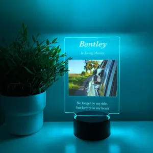 Personalized Mutli Color Photo Display Stand for Pets, Dog and Cat Memorial Tribute Keepsake, Custom Engraved Pet Loss Remembrance Gift with Remote Control, Home Décor, Pet Lover Present, Memorial Tabletop Display