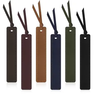 6 Pcs Leather Bookmark with Tassel, Classic Style Bookmark, 0.05 Inches Thin Handmade Stitched Bookmarks for Men, Book Marks for Reading, Gifts for Book Lovers, Readers (Dark Retro)