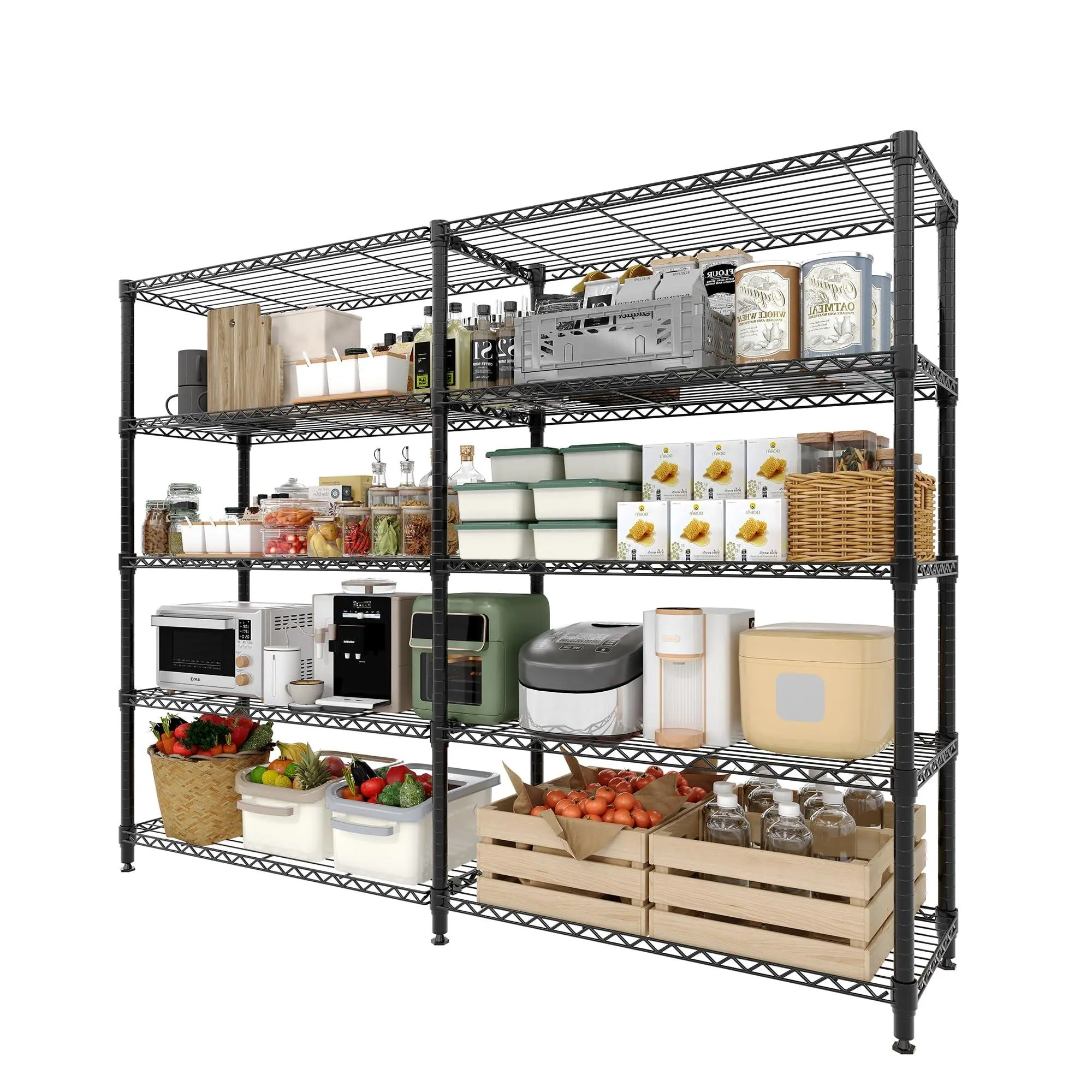 Heavy Duty 5-Tier Steel Wire Mesh Storage Rack Organiser - Adjustable L-Shaped Industrial Look Shelving, 1325 lbs Capacity, Commercial Use, 59x13.8x70.5" Dimensions, Garage