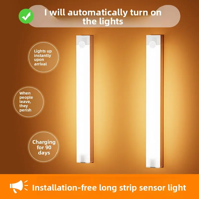 Rechargeable LED PIR Motion Sensor Nightlight, Polycarbonate (PC Material) Under Cabinet Light with Wireless Magnetic Install-Free Design, Indoor Use Ambient Lighting for Bedroom, Kitchen