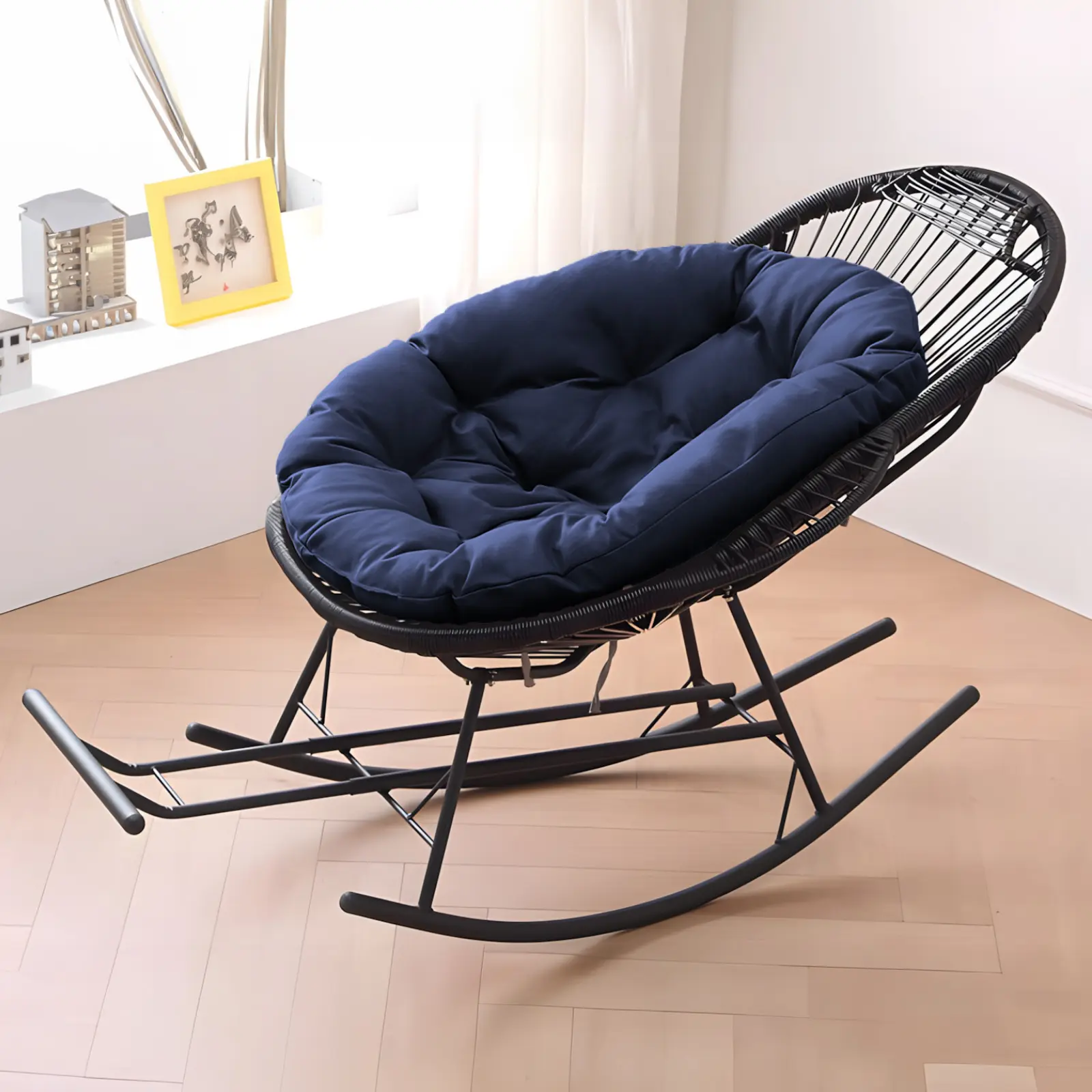 Waterproof Round Swing Hanging Egg Chair Cushion Replacement, Polyester Cotton Soft Lounge Swing Body Support Outdoor Pads & Cushions, Modern Furniture Cover (Chairs Not Included)