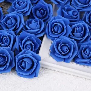 100Pcs Artificial Flowers Roses Heads 2.7inch Blue Faux Flowers Real Looking Blue Foam Fake Roses for DIY Crafts Wedding Bouquets Arrangements Party Home Decorations - Home Improvement.