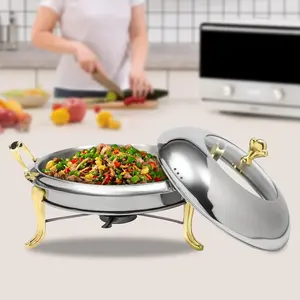 Chafing Dish Buffet Set, 2.64Qt Catering Chafers and Buffet Warmers with Fuel Holder Round Chafing Dish Stainless Steel Chafing Dish Buffet Chafer for Family Gatherings, Restaurants (Gold, 26CM) Glass Plates Outdoors Small