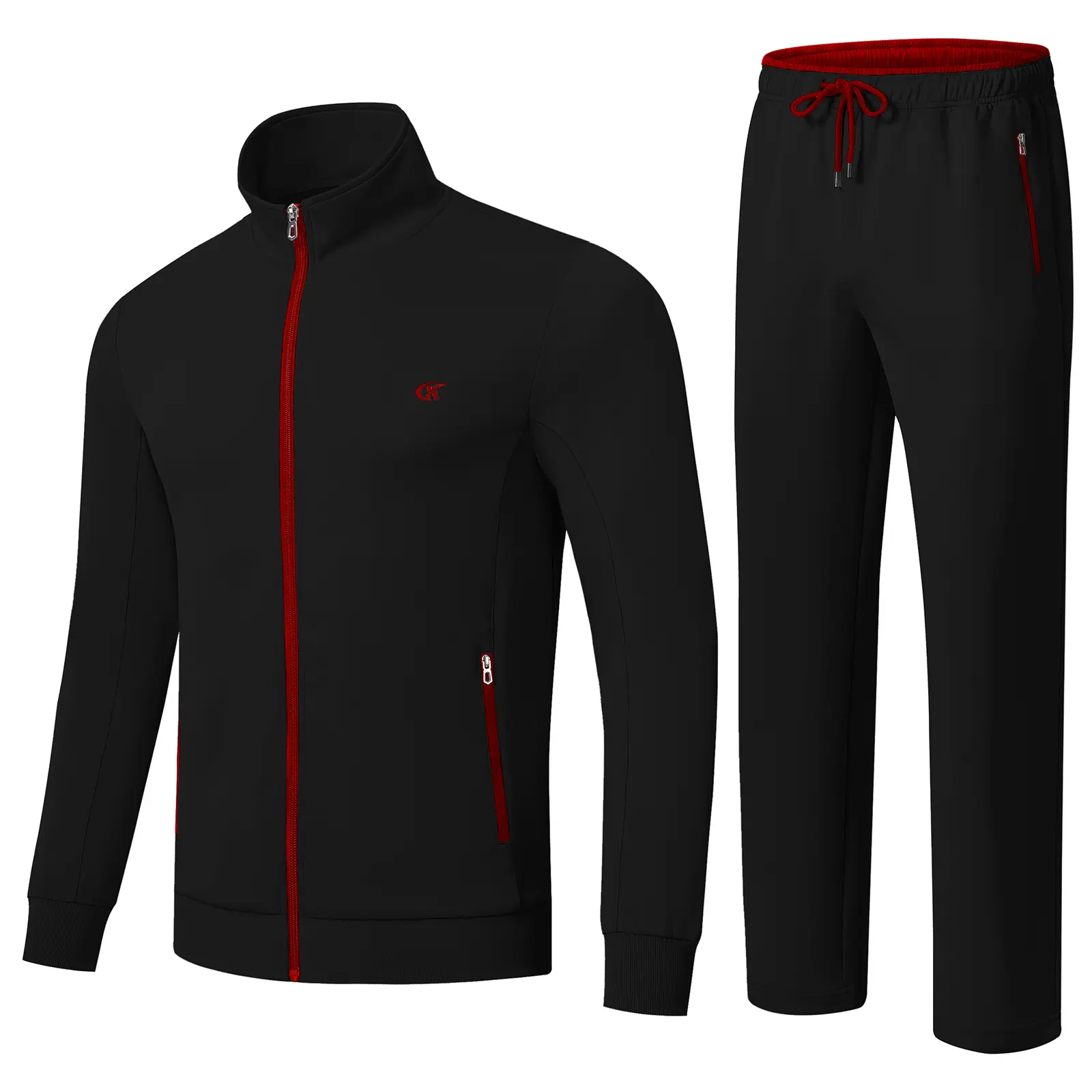 YUYANGDPB Men's Tracksuit, Solid 2 Piece Casual Activewear Set, Lightweight Jogger Outfit with Full Zip Jacket and Zipper Pockets, Jogger Tracksuit, Lightweight Athletic Outfits, Solid Seamless Tracksuit