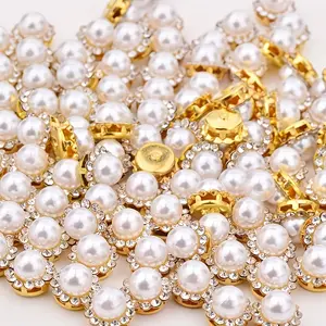 50pcs Sunflower Drill Round Pearl Hand Sewing Button, DIY Clothing Decoration Handbags Hat Decoration, Embroidery Button