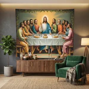 1pc Christian Last Supper Wall Hanging Decorative Tapestry for Dorm Living Room Bedroom Art Mural Backdrop Religious Decoration High Definition Print