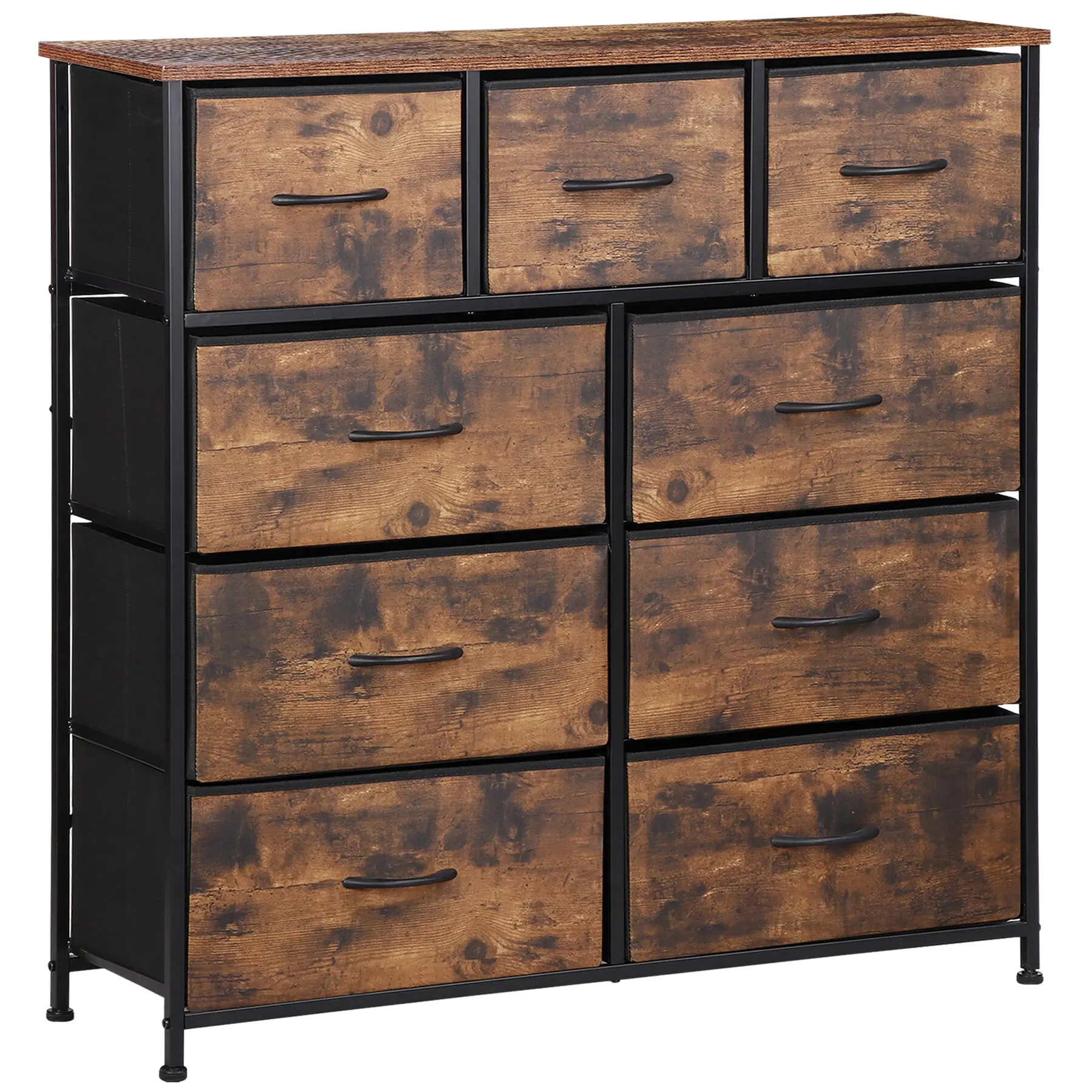 Segawe 9-Drawer Wood Dresser - MDF+Steel Drawer Cabinet with Steel Frame, Wood Top, Adjustable Ft, Tall Bedroom Use Storage Tower Organizer for Hallway, Closet, Storage Dressers, Drawers For Bedroom,summerwins