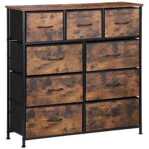 Segawe 9-Drawer Wood Dresser - MDF+Steel Drawer Cabinet with Steel Frame, Wood Top, Adjustable Ft, Tall Bedroom Use Storage Tower Organizer for Hallway, Closet, Storage Dressers, Drawers For Bedroom