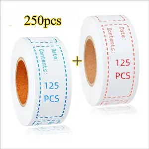 250pcs of Removable Labels for Freezers, Stickers for Food Storage, Paper Labels for Refrigerators That Are Easy to Clean And Leave No Residue, Roll of Food Labels in Two Colors