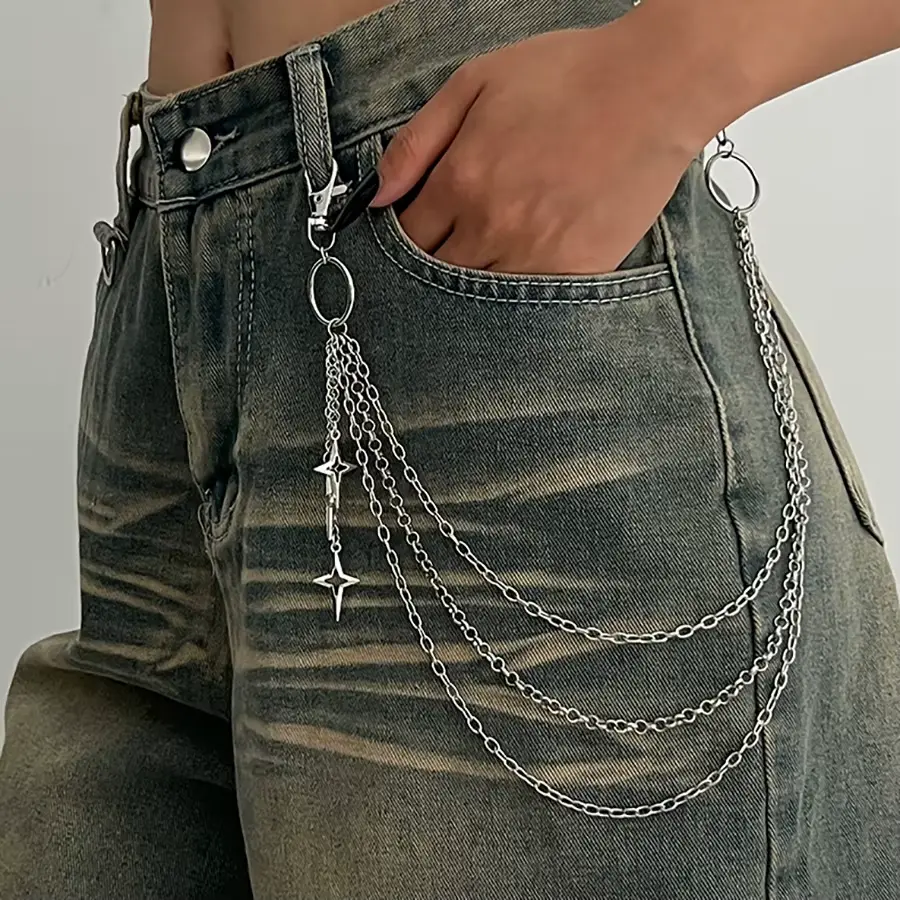 Trendy Punk Multilayer Metal Star Pendant Pant Chain - Hip Hop Waist Keychain, Stylish Jeans Chain Jewelry Accessories & Unique Gifts Salircon