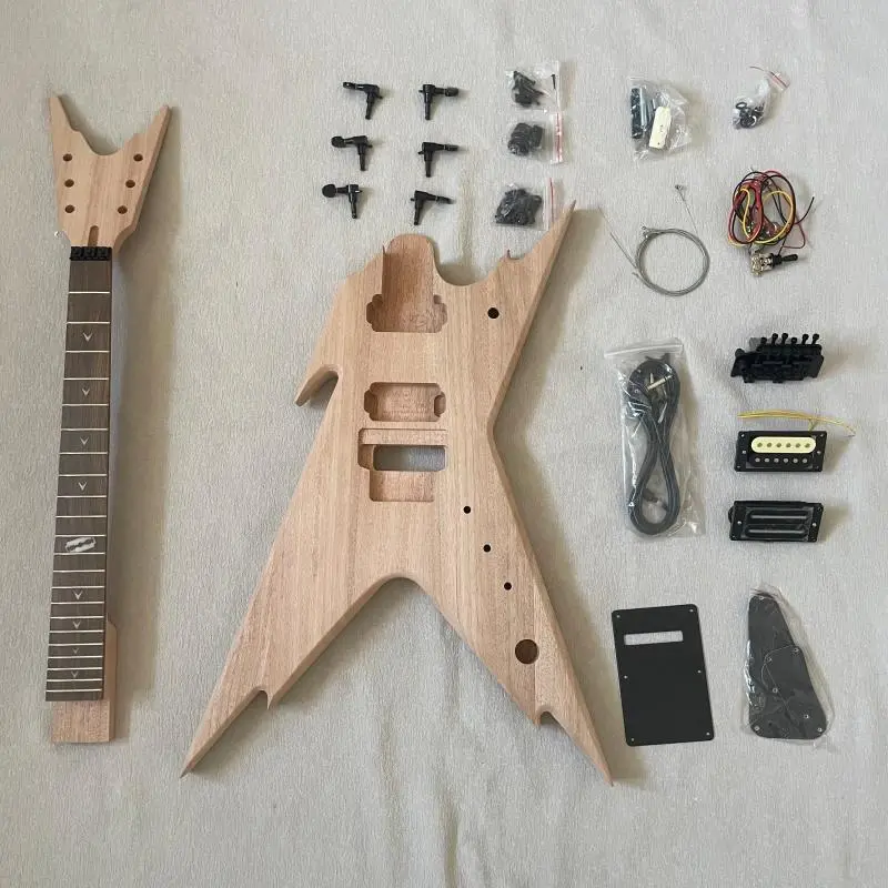 Diy Electric Guitar Kit Razorback Style Mahogany Body Rosewood Fretboard Maple Veneer Control Box Pickups