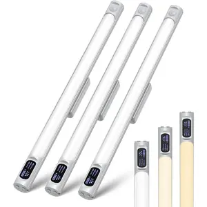 Motion Sensor Light Indoor, 64 LED Under Cabinet Lights with Digital Display, 14in Battery Operated Closet Lights for Kitchen/Closet/Wardrobe, Rechargeable Night Light with 3 Color Temps (3 Pack)