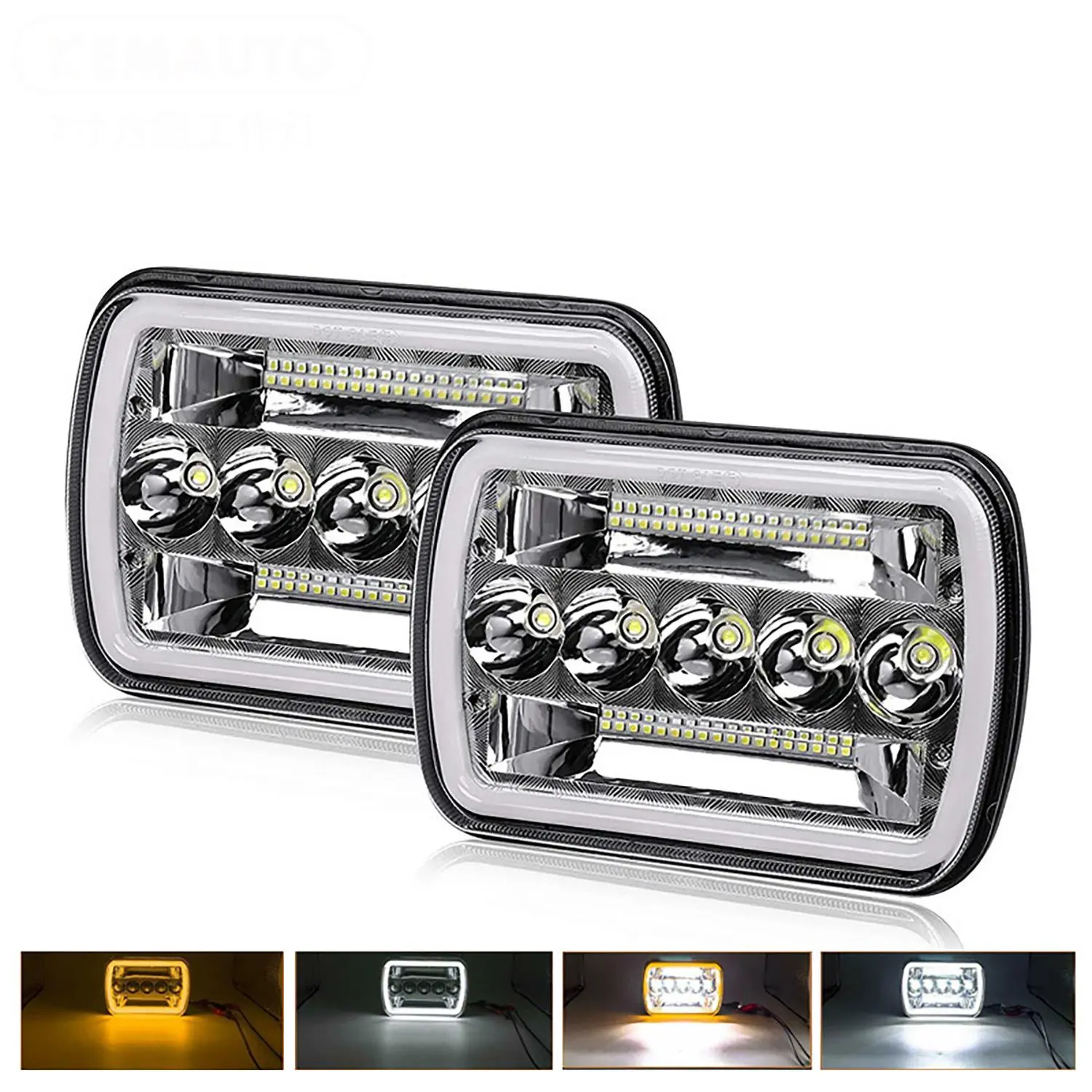 LED Car Headlights Assembly, 2pcs 5x7in Rectangular 45W/Pair Super Brightening IP67 Waterproof Replacement Lights for Jeep with Front-4500lm High Beam Bulbs, Plug & Play