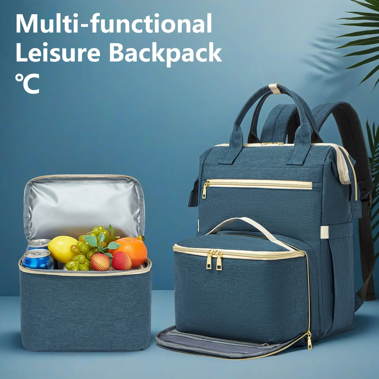 Women's Lunch Backpack, Waterproof Thermal Insulated Backpack, 15.6-inch Laptop Bag, Large-Capacity Nurse & Teacher Backpack, Blue, Wear-Resistant Oxford Cloth Material