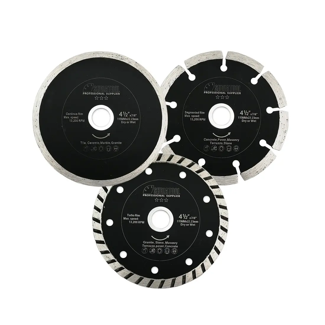 SHDIATOOL 4.5" 3 Pcs Diamond Saw Blades Cutting Discs for Tile,Ceramic,Marble,Granite Concrete Paver,Masonry,Terrazzo,Stone with 7/8" or 5/8" Arbor