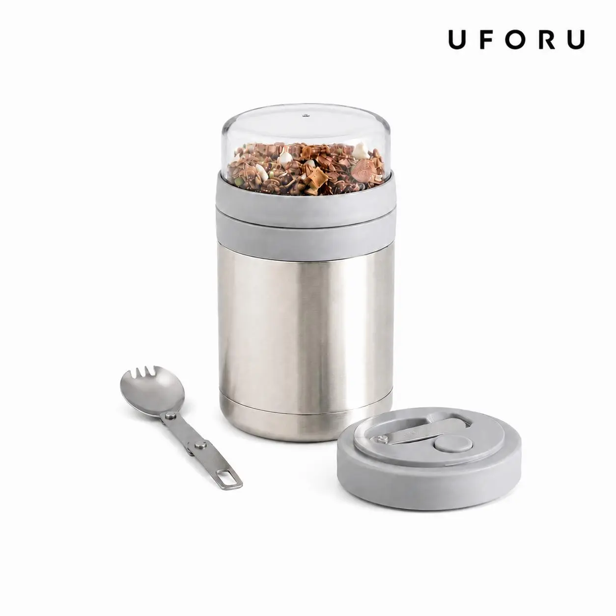 UFORU Sturdy Reusable Glass-Silicone Oatmeal Cup Set (600ml/20.29oz + 220ml/7.44oz) with Lid & Utensils, Anti-Slip Leakproof Resealable Containers, Portable Microwave-Safe Home Organizer for Grains, Milk, Ideal for Parents, Christmas, Birthdays