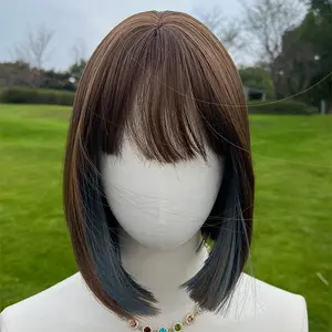 SMILCO/12 Inch Brown Blue&Pink  Mixed  Short Bob Synthetic Wig / SM4121/SM4122