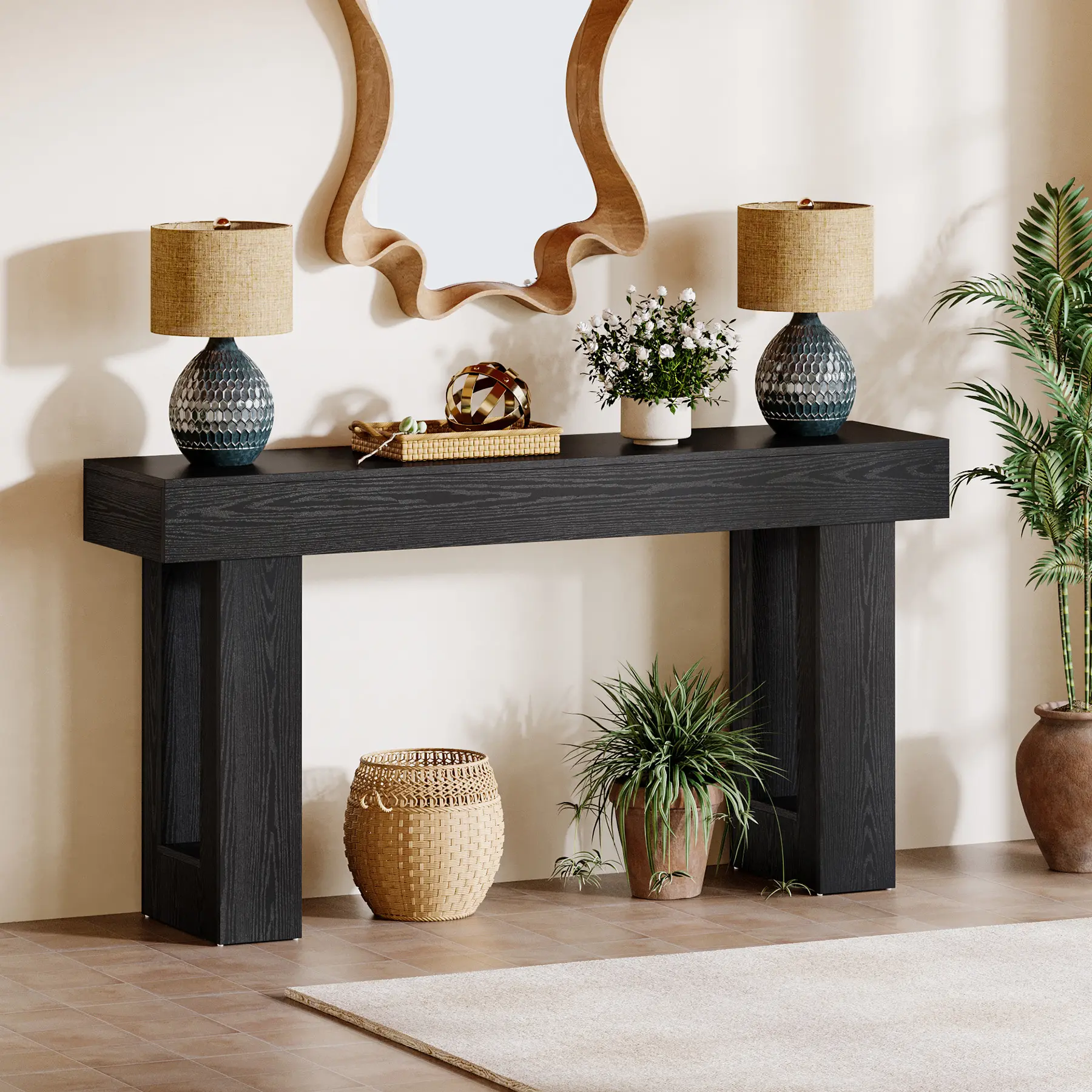 Tribesigns 63-Inch Long Console Table, Farmhouse Wooden Sofa Table Behind The Couch, Narrow Entryway Table for Entrance, Hallway, Living Room (Black) Furniture Home