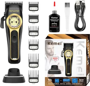 KEMEI 2373 Professional Barber Shears for Men, Cordless Barber Shears with 8800 RPM Magnetic Levitation Motor, Adjustable Barber Kit, with Charging Base Rechargeable Hair Clipper Wireless Hair Trimmer    Smooth