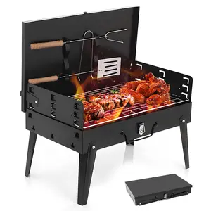Portable Charcoal Grill, Outdoor Folding BBQ Grill . 18x18x10in with tool kit and lid/spatula.Grilling meat/vegetables/smoked meats/one-touch open and close for easy storage, suitable for cooking, parties, family gatherings, picnics and camping，affordable