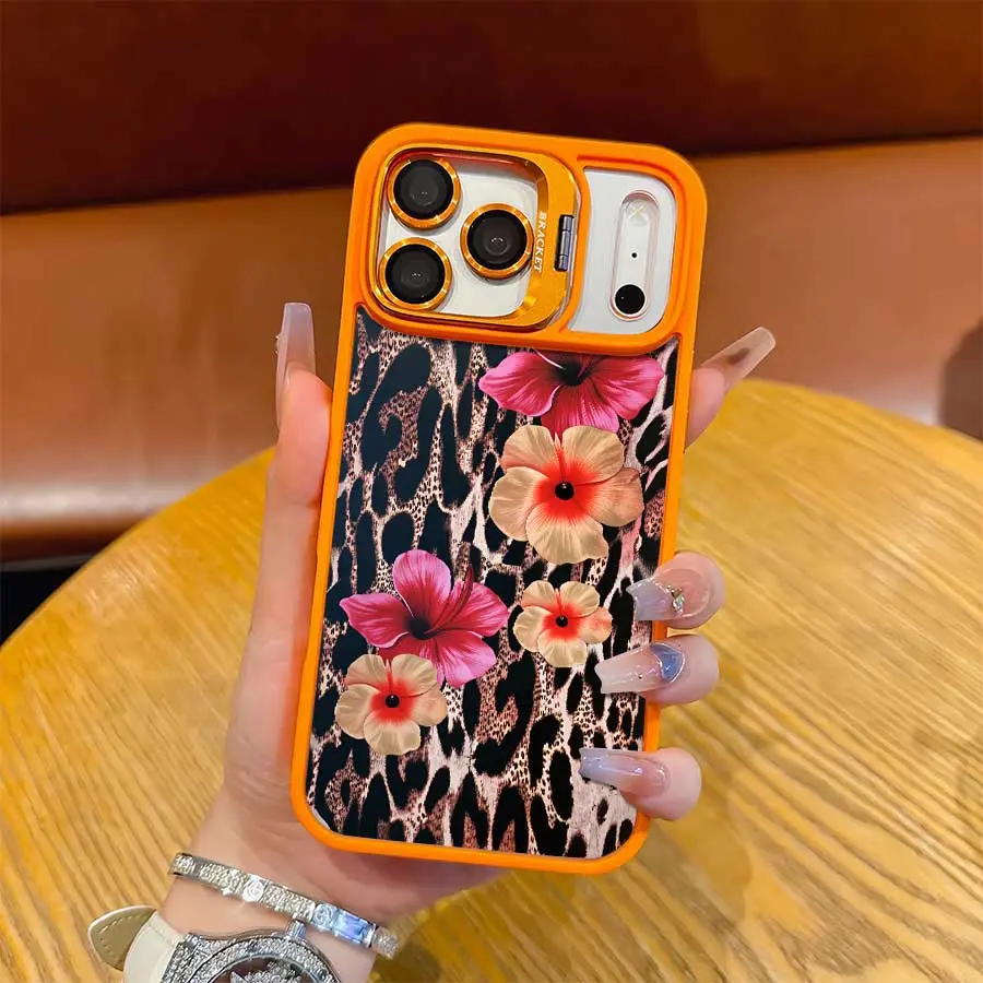 Girly Niche Rubber Phone Case with Orange Lens, Kickstand, Soft Edge Anti-Collision, Built-In Magnetic Wireless Charging for iPhone 17 Pro Max,16,16 Plus,15,14,13,12 - Mobile Phone Accessories, Ideal Birthday/Holiday Gift