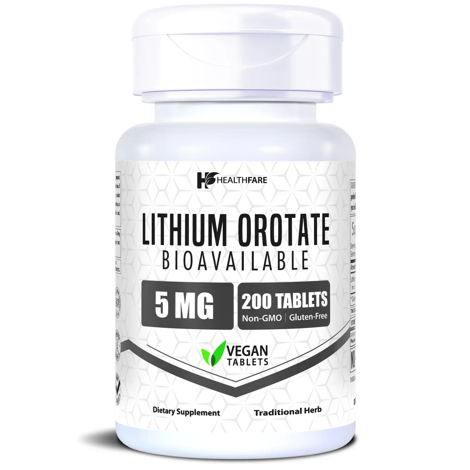 HealthFare Lithium Orotate Supplement 5mg | 200 Vegetarian Tablets | High Bioavailability Trace Mineral | Mood, Brain & Memory Support | Non-GMO, Gluten-Free | Made in USA