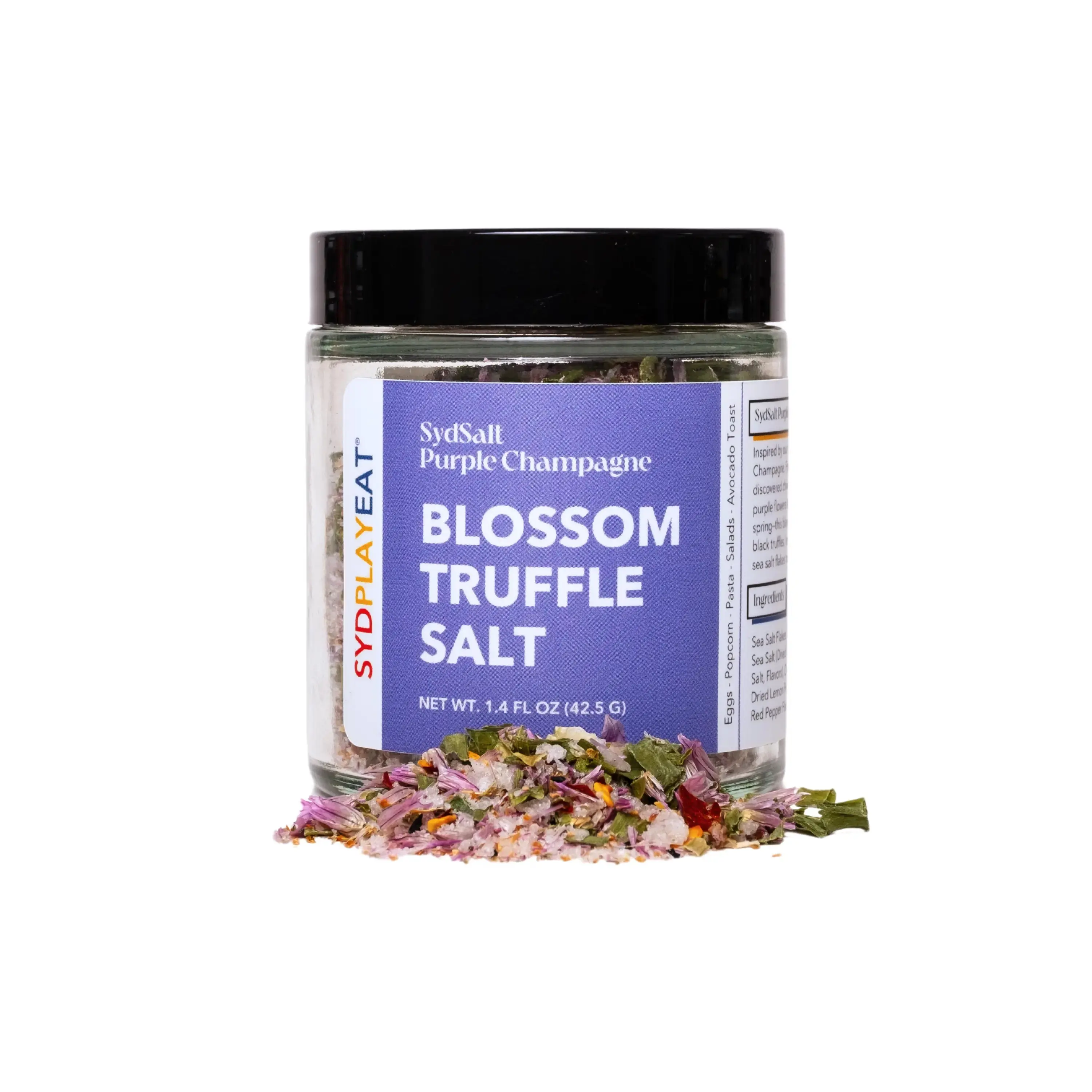 Truffle Salt with Chive Blossoms | Gourmet Seasoning Blend | Umami and Bright Flavor Booster | SydSalt Purple Champagne | 1.4 Oz