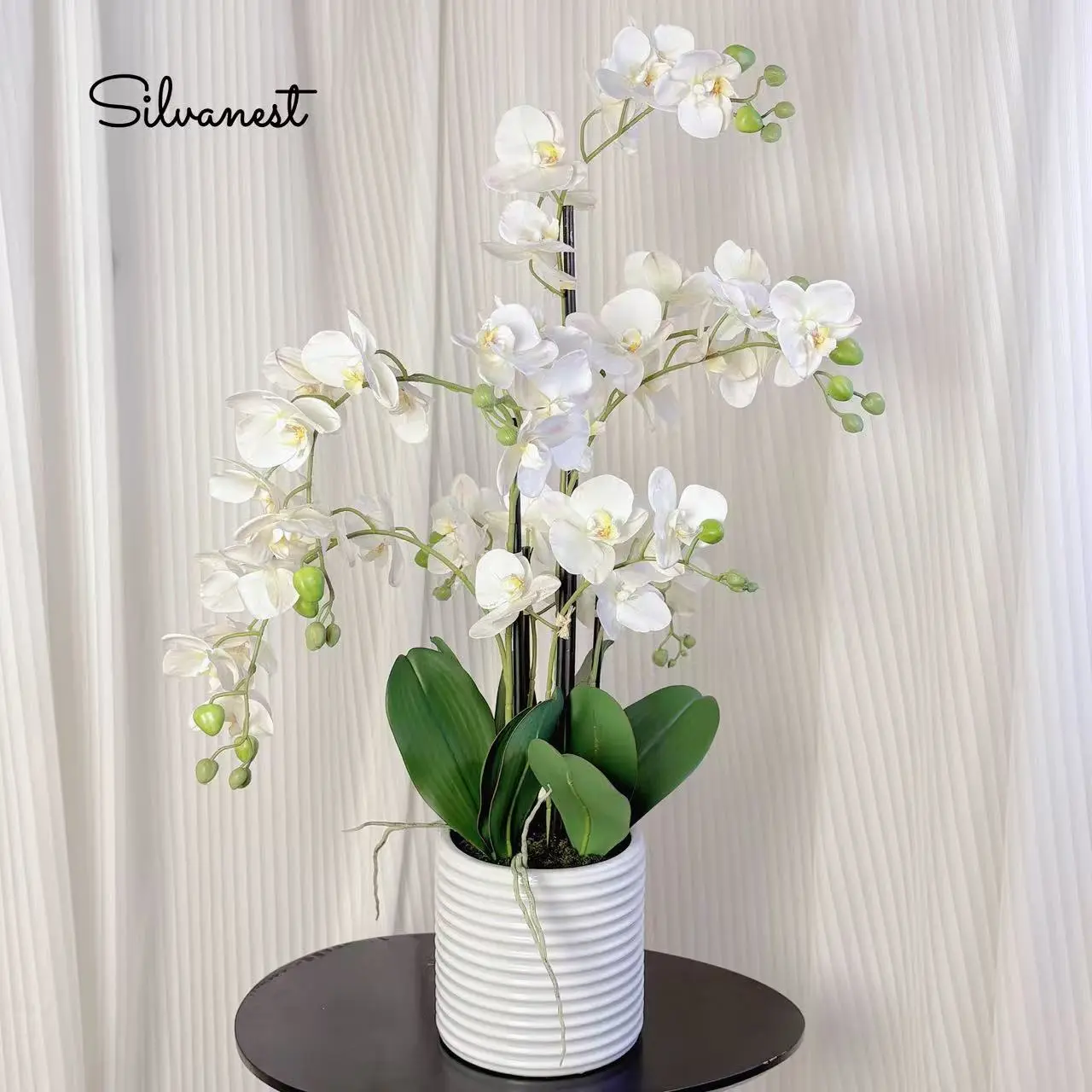 【Summer Deal】Silvanest 26-in Realistic White Silk Artificial Orchid Plant in Ceramic Pot - Nature Table Decoration, Home Decor Accent, Artificial Flower Decorations