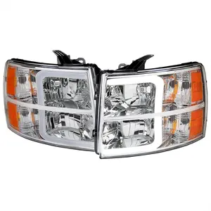 2007-2013 Chevrolet Silverado 1500/ 2007-2014 Silverado 2500HD 3500HD LED Bar Factory Style Headlights w/ Amber Reflector (Chrome Housing/Clear Lens)