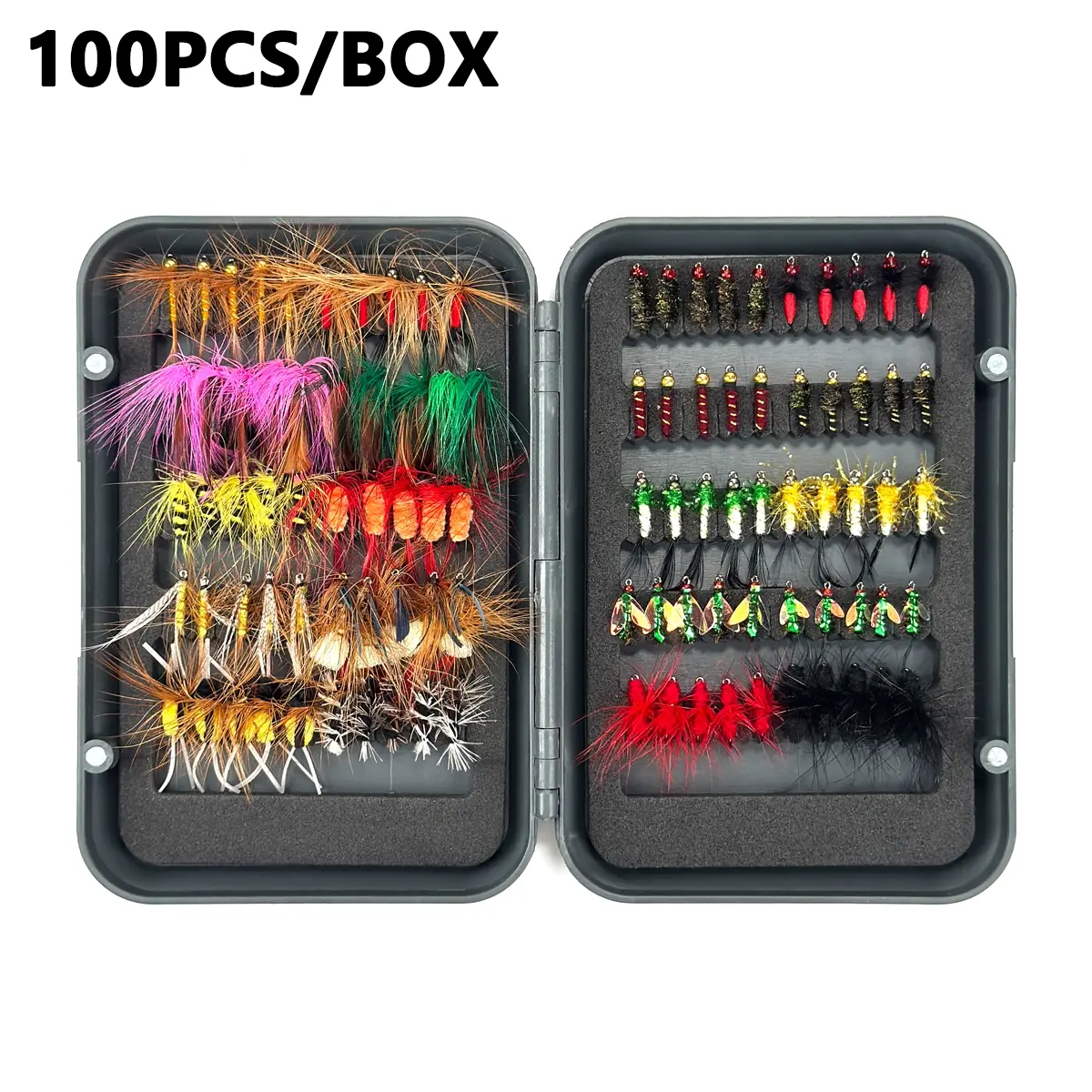 100pcs Fly Fishing Lure Kit, Artificial Lures, Dry/wet Nymph Streamer Set, Trout Bass Fishing Flies, High-Quality Artificial Insect Baits, Fishing Supplies, Fishing Tackle