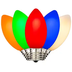 Festive Living 25 Pack C9 LED Filament Bulbs, Multicolor Shatterproof Plastic Replacement Christmas Lights, E17 Base for Indoor/Outdoor Strings, Dimmable, 0.6W 10,000 Hour Life