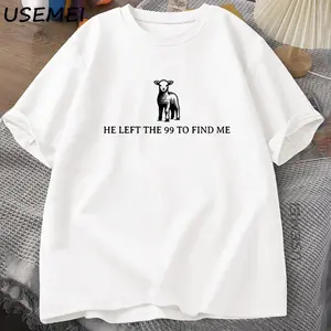 Men's Short-Sleeve Round Neck Christian Lamb T-Shirt - Faith-Based Tee with "He Left The 99 To Find Me" Print, Casual Streetwear Shortsleeve Top for Men, Comfortable Menswear Tshirt