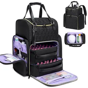 Nail Bag Organizer Case Backpack Holds 80 Bottles 15ml Nail Lamp Portable Travel Bag for Manicure Tools with 2 Removable Nail Cases Waterproof 300D Polyester Fabric Handheld Cosmetic Pouch