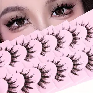 7 Pairs Long Natural Dense Fox Eye False Eyelashes, European Style Smoky Look, Straight Fly Design, Enhance Your Gaze Effectively, Volume False Eyelashes, Fake Eyelash