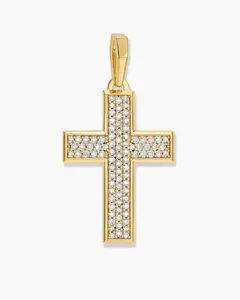 Iced Out Mosaic Cross Pendant - Gold