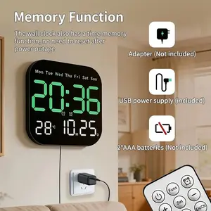 Smart large-screen digital living room wall clock or stand with remote control, battery-powered LED Decorative wall clock with calendar, time and temperature display, LED alarm clock as well as home decoration, Valentine's Day gift