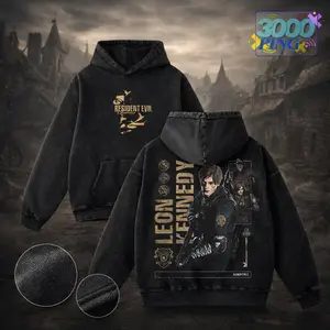 Resident Evil 2 Remake Hoodie & T-Shirt Leon Kennedy RPD Graphic, Vintage Acid Wash Apparel, Survival Horror Game Merch, Raccoon City Pullover, Unisex Cotton Top