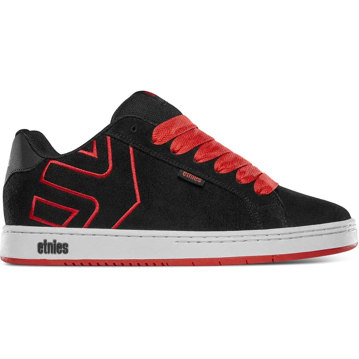 etnies Fader Black/Red Retro Skate Shoes, All-Day Cupsole Comfort, Wide Padded Suede, Grippy Outsole, 90s Skate Classic Reissued Sneakers