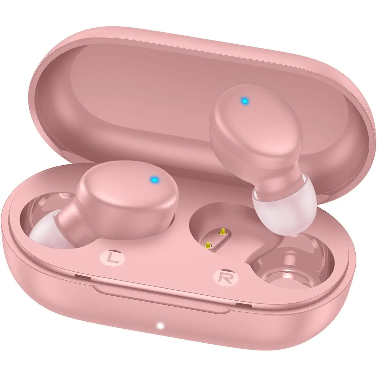 P-HPS09 S8 Mini Portable Wireless Earbuds, Bluetooth 5.3 In-Ear Lightweight Stereo Headphones with 60H Playtime Charging Case, Volume Control, Deep Bass Premium Sound for Sport, Pink Android Audio