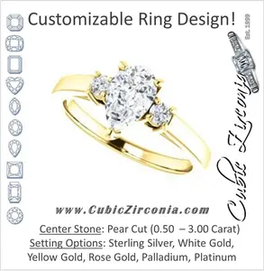 Cubic Zirconia Engagement Ring- The Jacqueline (Customizable Pear Cut 3-stone with Thin Band and Dual Round Prong Accents)