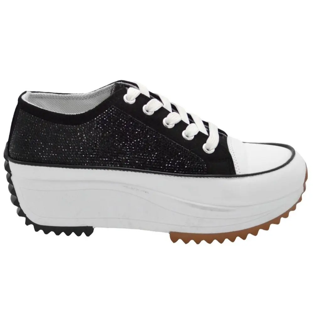 Women's Rhinestone Platform Sneakers, Casual Low Top Canvas Trainer Shoe with Sparkling Embellishments for Everyday Wear, Footwear, Sports Shoes