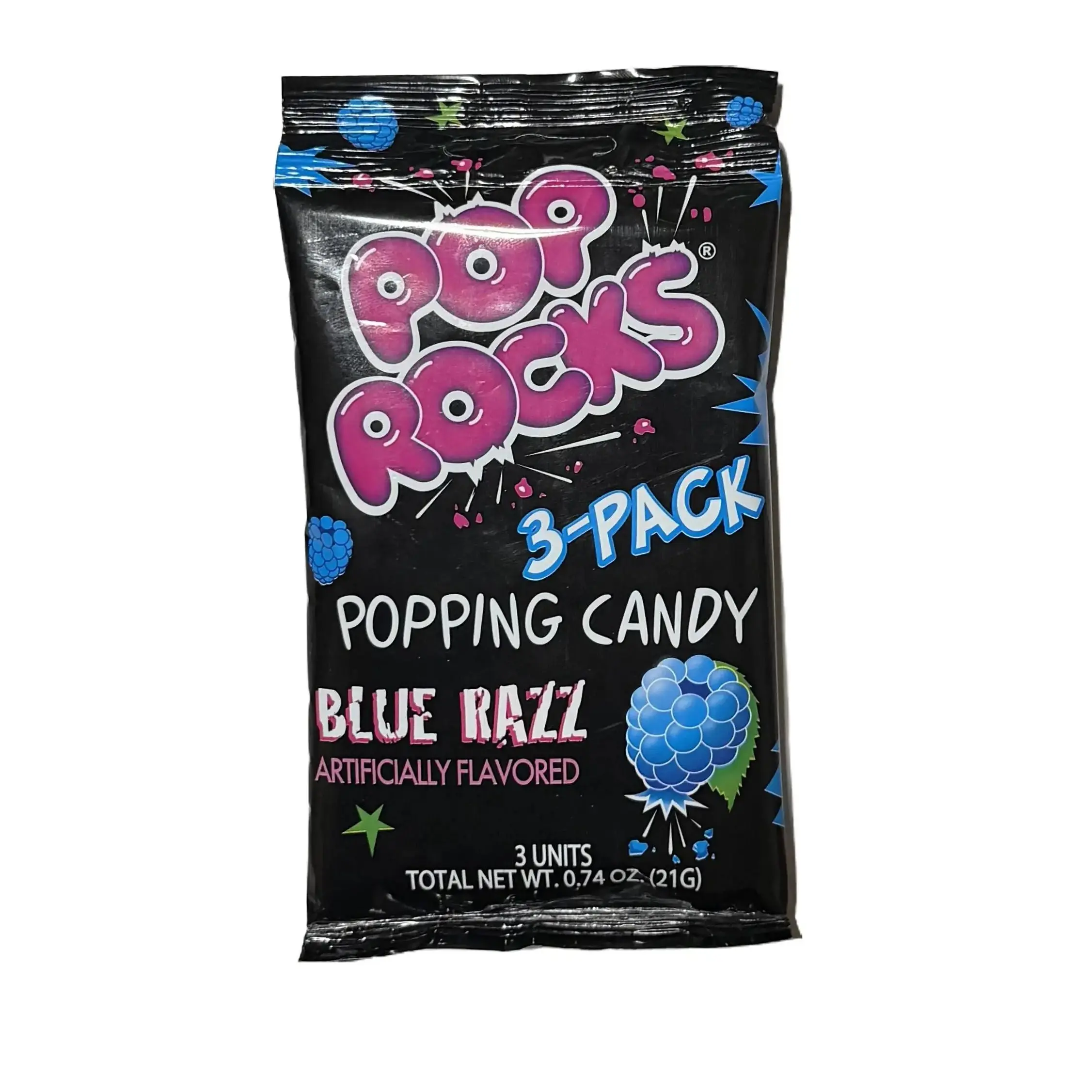 Pop Rocks Blue Razz Popping Candy - 1 Pack with 3 Pieces - 0.74 oz - Blue Razz Flavor - Sweet Candies Fruity Snack Bonbon Raspberry outdoorfun