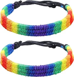 Rainbow LGBT Pride Bracelet for Lesbian Gay Bisexual Adjustable LGBTQ Pride Bracelets Handmade Braided Wristband Pride Month Friendship Bracelet Gifts for Men Women Bulk