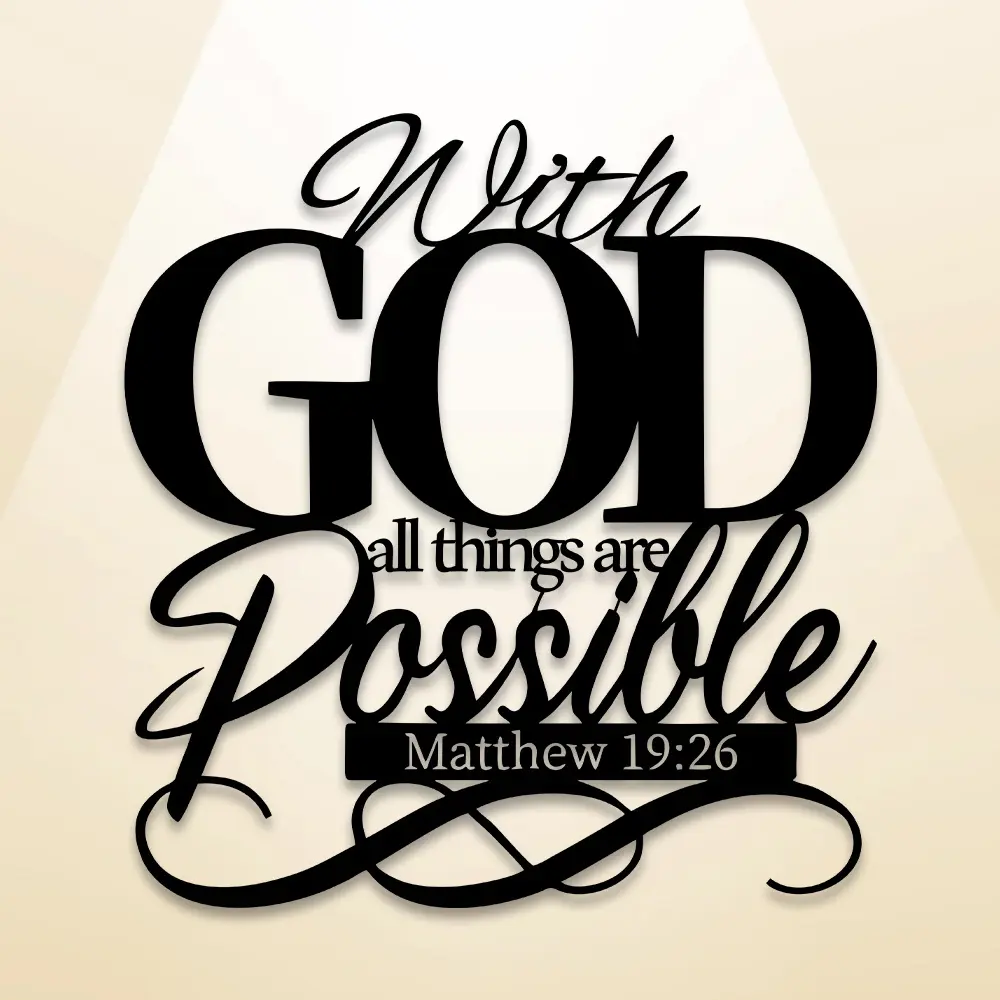 Christmas Inspiration Metal Wall Art, Matthew 19:26 Scripture Modern Home Decor, Easy-To-Hang Design for Festive Season, Modern Home Decoration, Artistic, Home Decor Products