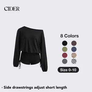 Cider Asymmetrical Neck Adjustable Drawstring Romper – Women's Comfy Casual Daily Wear, Soft Breathable Fabric, Easy to Style, Versatile for Spring/Summer/Autumn, Cute Minimalist Design, Figure-Flattering Fit