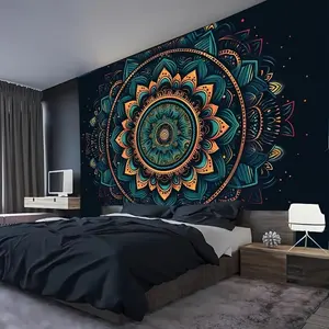 1 piece, Luxury Peach Velvet Mandala Tapestry - Soft Polyester, Vintage Pattern, Horizontal Knit Fabric, No Power Required, Easy to Hang, Perfect for Living Room Bedroom Decor, Indoor Use, Adds a Touch of Elegance and Sophistication to Any