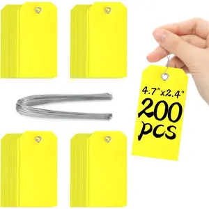 200 count 4 3/4" x 2 3/8" Plastic Shipping Tags with Wire  Tags for Labeling Heavy Duty Plastic Tags Blank Tags to Write On with Reinforced for Equipment  Parts Garage Storage(Yellow)