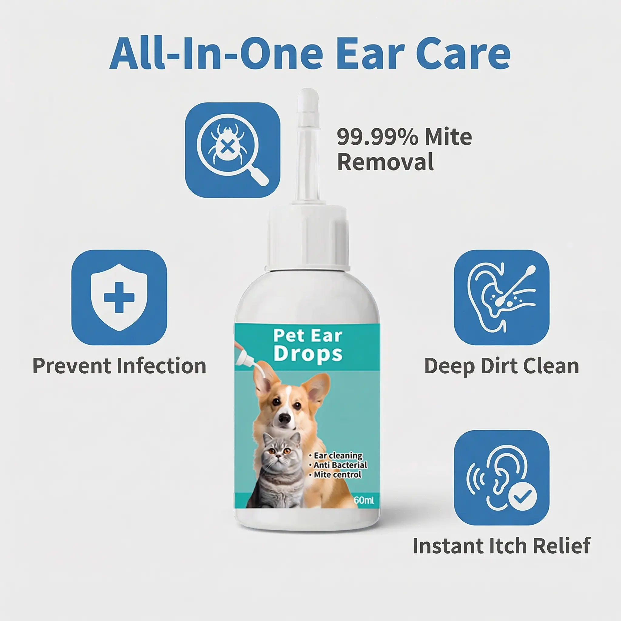 Pet Ear Cleaner Ear Drops for Dogs&Cats Ear InfectionEar Mites Treatment for Cats&Dogs ltchyEarPet Ear Drops, Pet Ear Cleaning Drops, Pet Ear Cleaning Solution, Dog & Cat Ear Care Products Grooming
