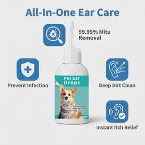 Pet Ear Cleaner Ear Drops for Dogs&Cats Ear InfectionEar Mites Treatment for Cats&Dogs ltchyEarPet Ear Drops, Pet Ear Cleaning Drops, Pet Ear Cleaning Solution, Dog & Cat Ear Care Products