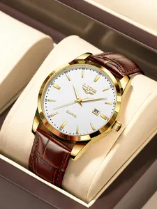 Men's Business Round Dial Analog Quartz Watch, Fashion Luminous Pointer Watch for Party, Daily Decor, Trendy All-match & Exquisite Watch for Birthday Gift with Box, Fashionable Stylish Watch